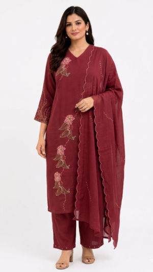 Ruby Bloom Embroidered Kurti Set