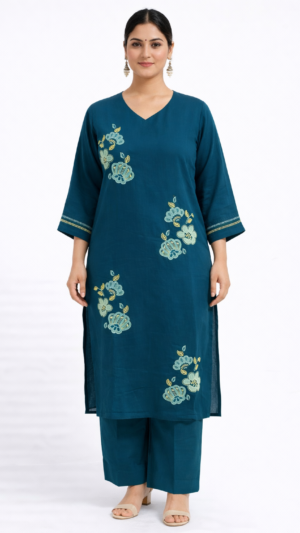 Teal Noor Embroidered Kurti Set with Dupatta