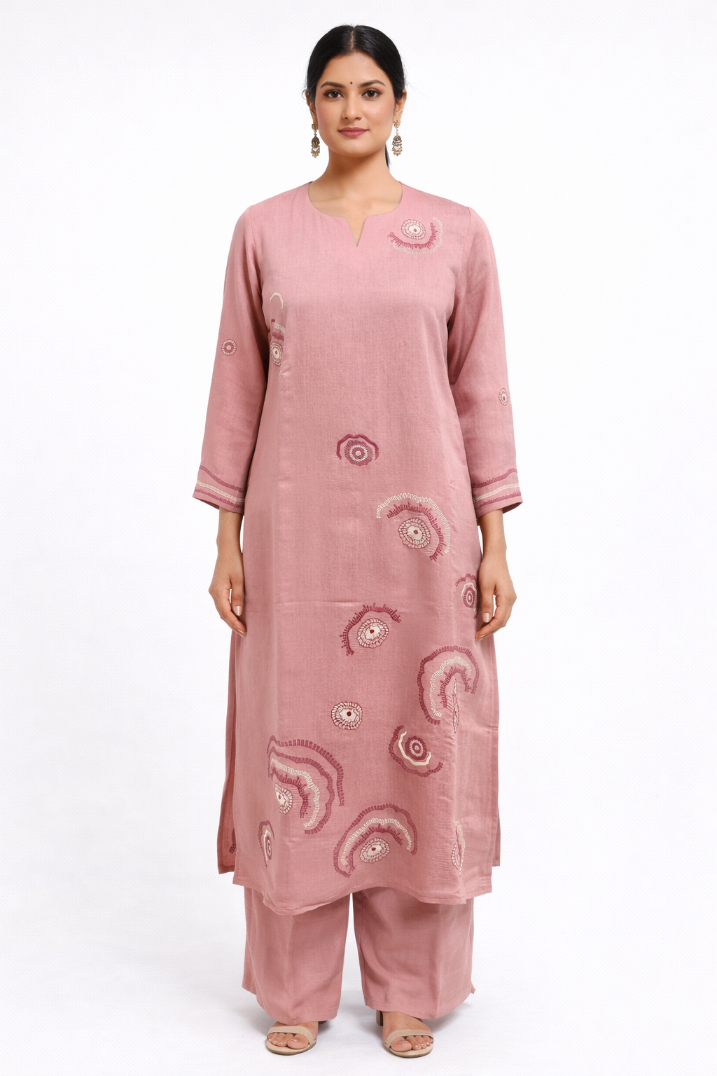 Blush Rosette Embroidered Kurti Set