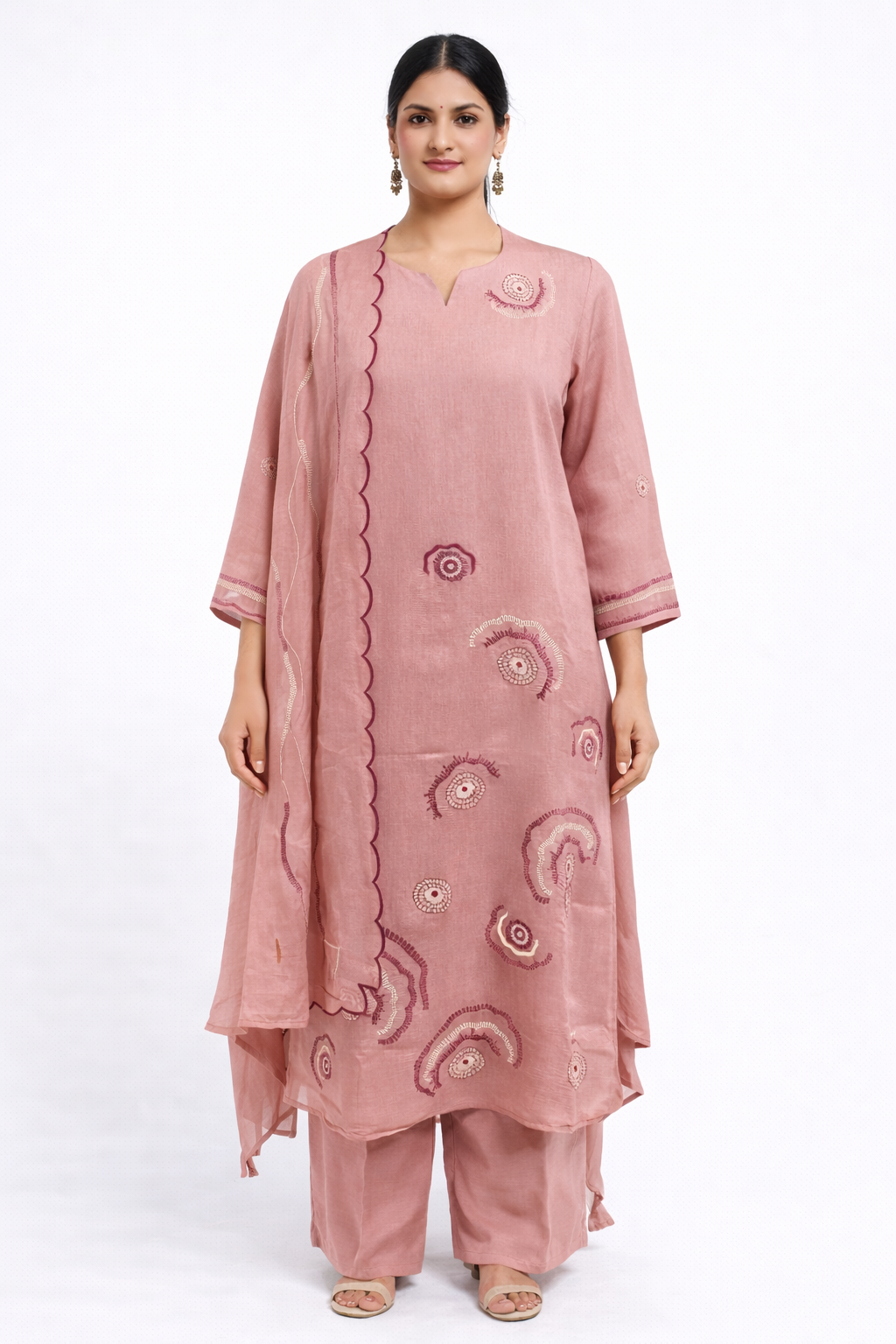 Blush Rosette Embroidered Kurti Set - Image 6