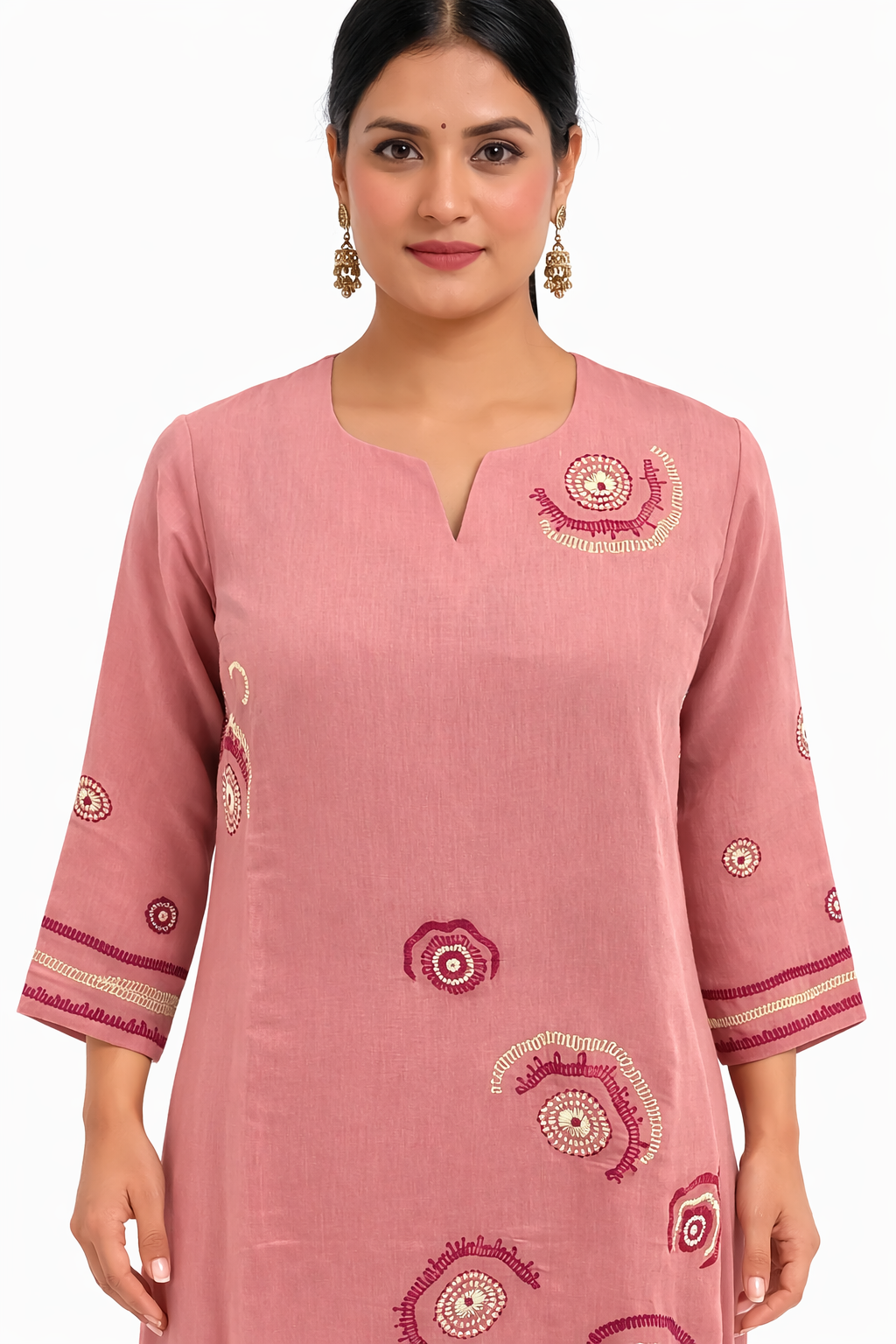 Blush Rosette Embroidered Kurti Set - Image 5