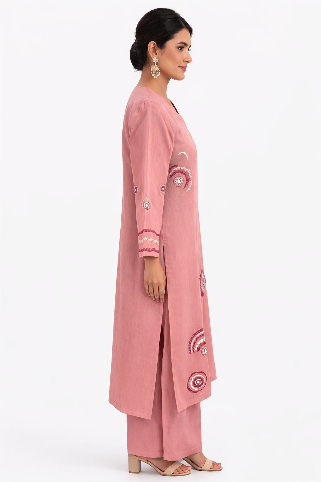 Blush Rosette Embroidered Kurti Set - Image 4