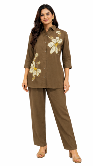 Olive Bloom Embroidered Co-Ord Set