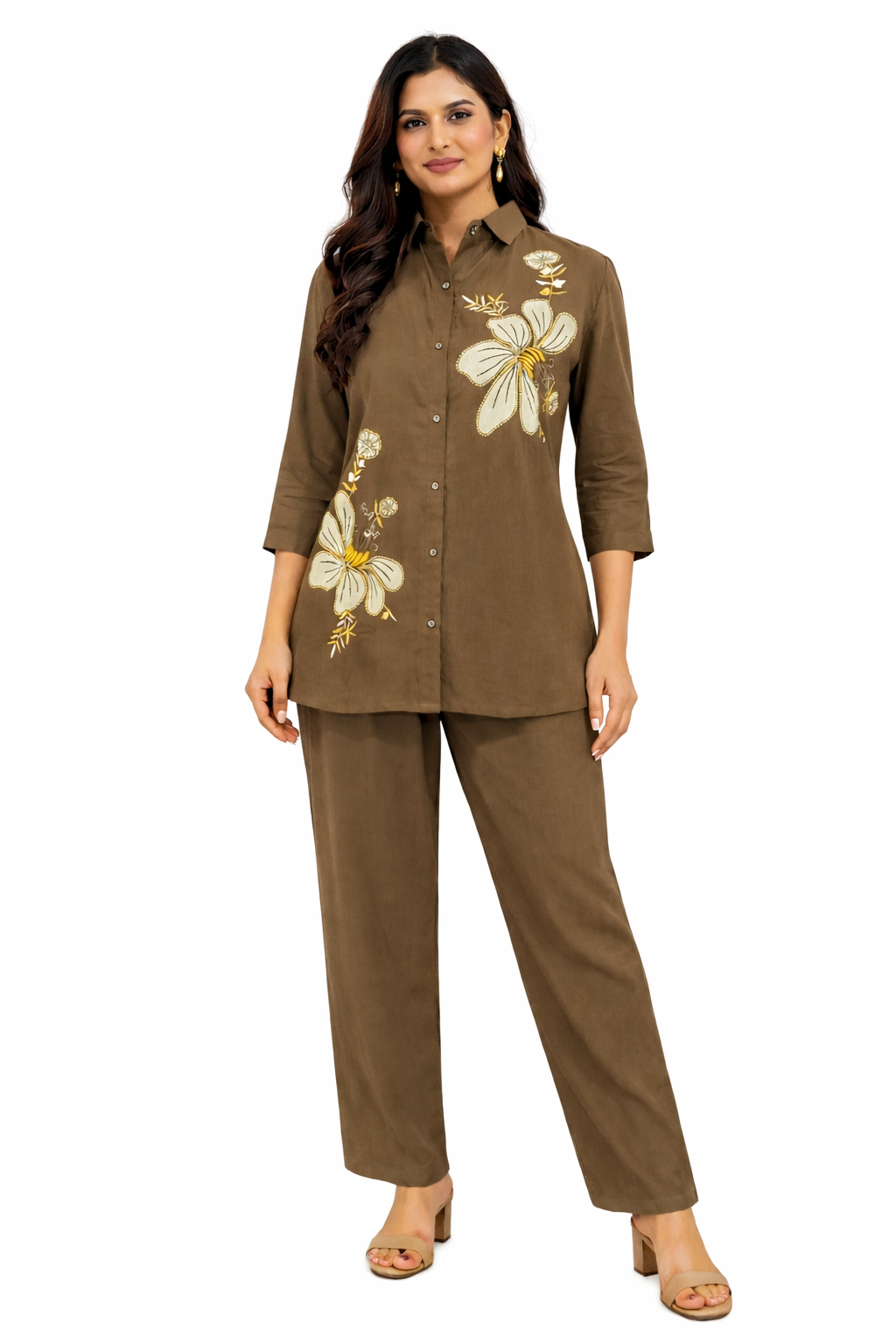 Olive Bloom Embroidered Co-Ord Set