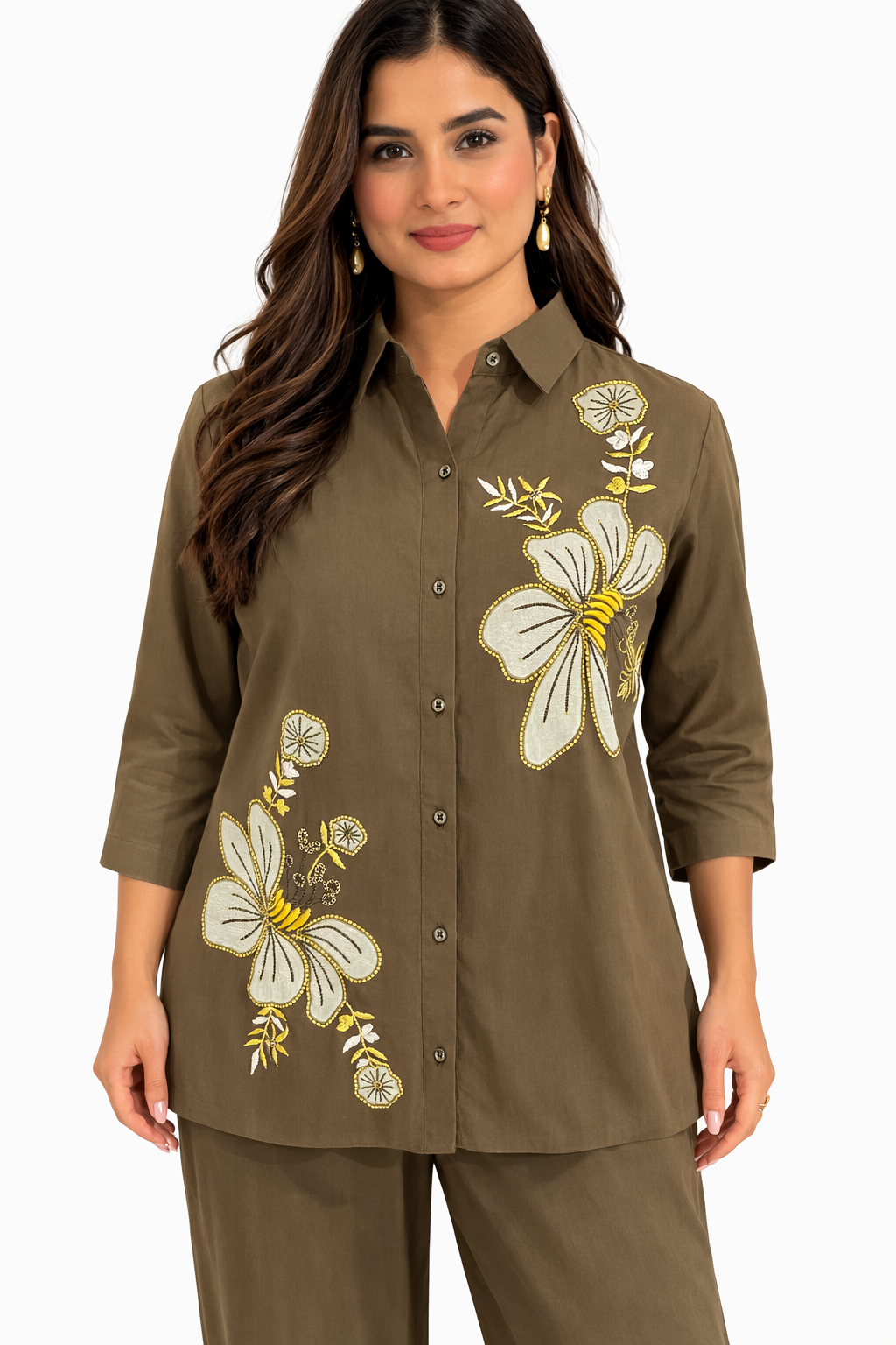 Olive Bloom Embroidered Co-Ord Set - Image 2