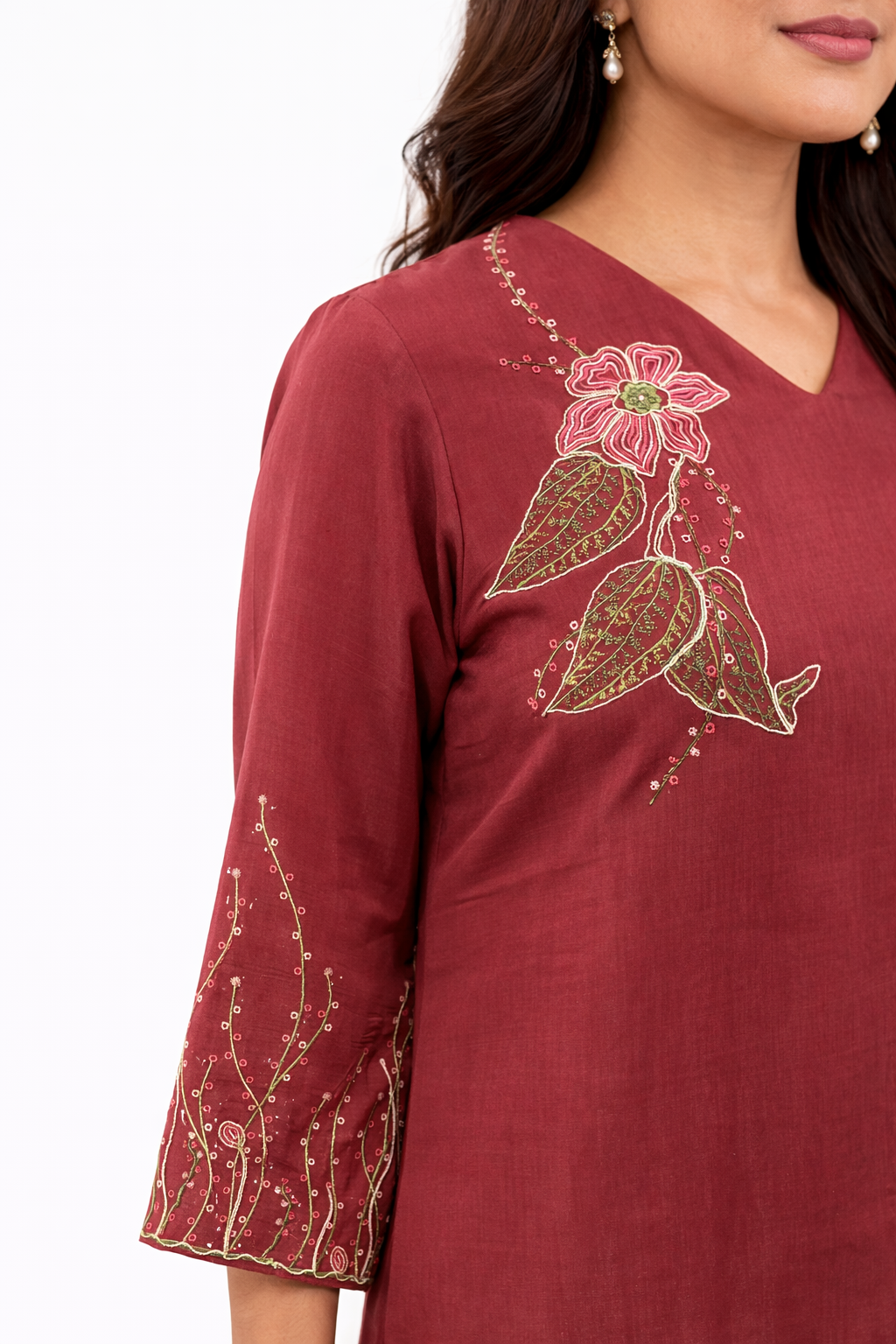 Ruby Bloom Embroidered Kurti Set - Image 3